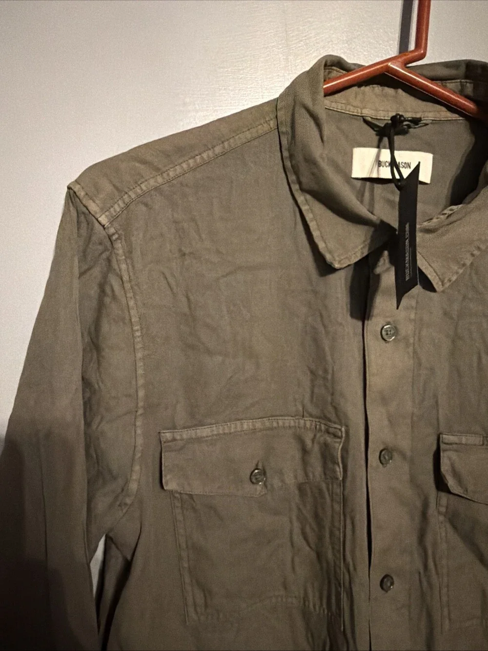 Buck Mason Men’s Medium Drab Draped Twill Two Pocket Shirt